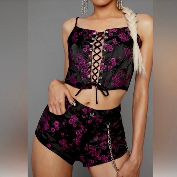 Dolls Kill Poster Girl undercover influencer‎ floral corset crop top lace-up M - Picture 11 of 16